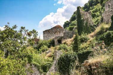 Eski Mystra harabeleri. Morea 'nın başkenti. Yunanistan, Mora Dili