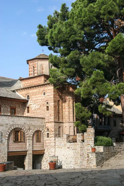 Pátio Mosteiro Xenofonte Athos Grécia Halkidiki — Fotografia de Stock