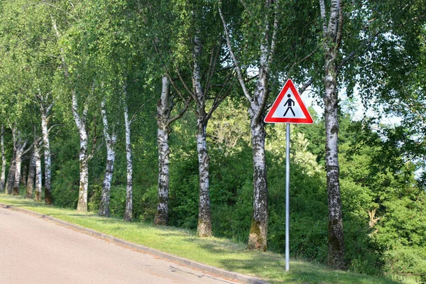 Vägskyltar Övergångsställe Sign Försiktighet Fotgängare — Stockfoto