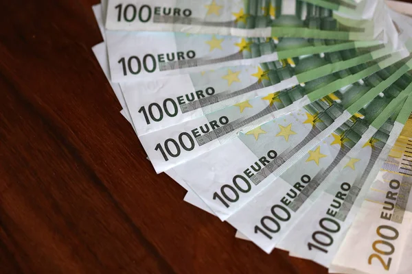 Euro Verschillende Bankbiljetten Tafel Liggen — Stockfoto