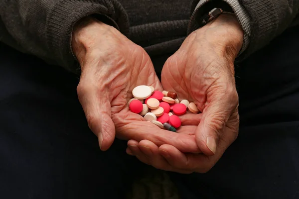 Medication Hands Old Man — Stock Photo, Image