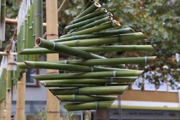 Tubi Bambù Verde Appendere Intorno Alla Casa — Foto Stock