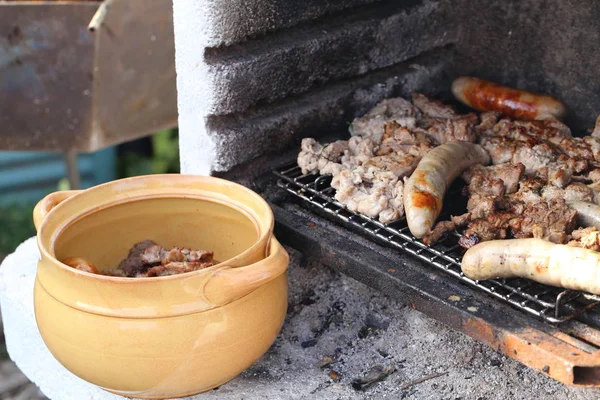 Grill Filetes Carne Plato Parrilla — Foto de Stock