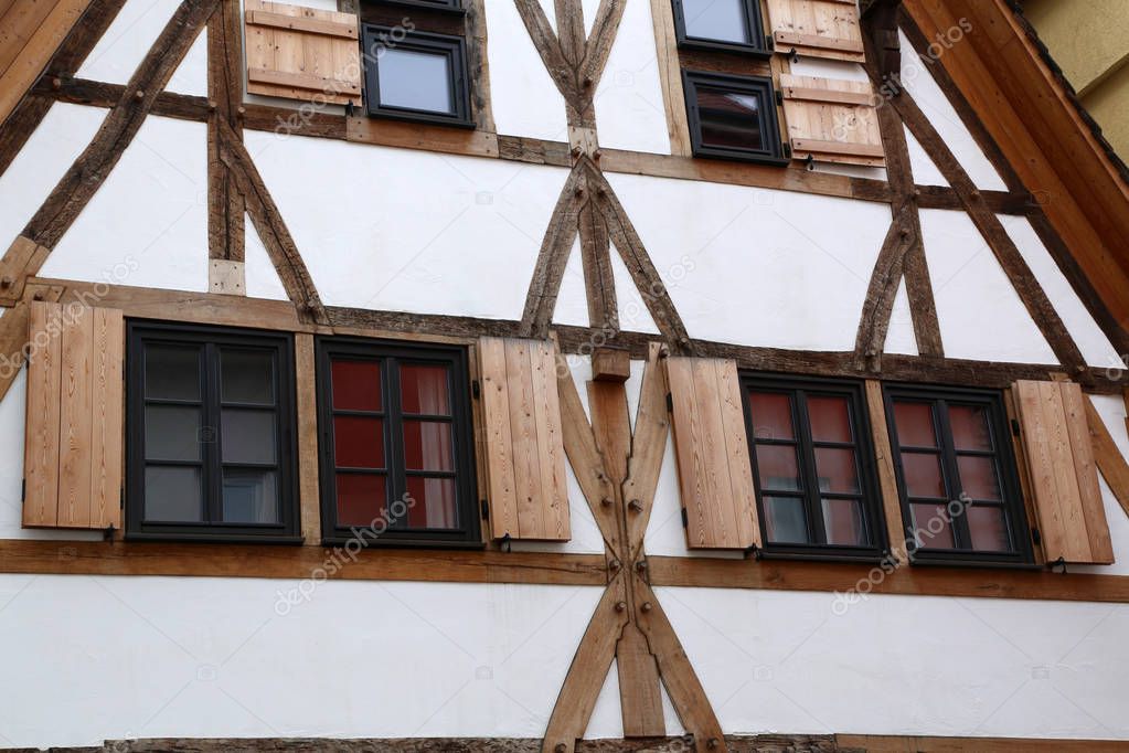 Tudor style house. Facades of houses in the old style.