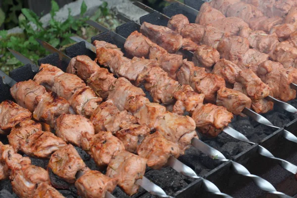 Brochettes Préparant Sur Barbecue — Photo