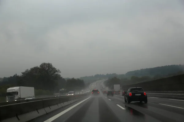 Road Car Window Autobahn Rainy Weather — Stock Photo, Image