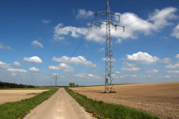 Líneas Eléctricas Paisaje Rural — Foto de Stock