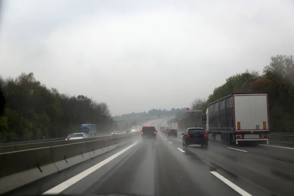 Road Car Window Autobahn Rainy Weather — Stock Photo, Image