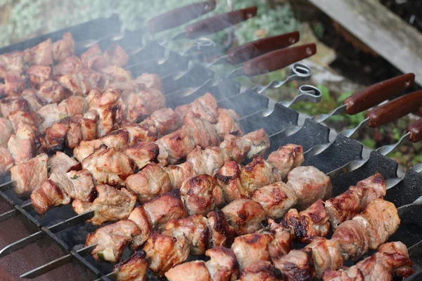 Selektiv Fokus För Grill Matlagning Grill Utomhus — Stockfoto