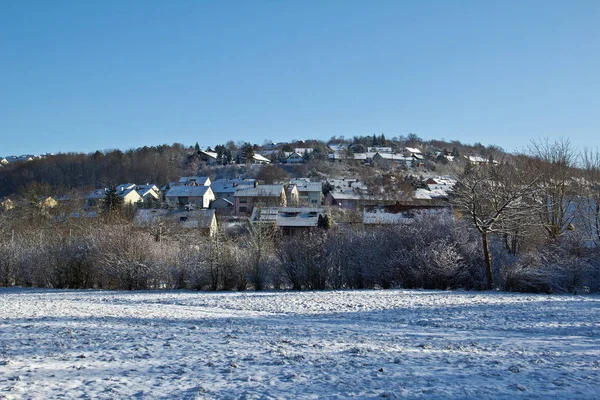 Dorp Winter Landelijk Landschap — Stockfoto