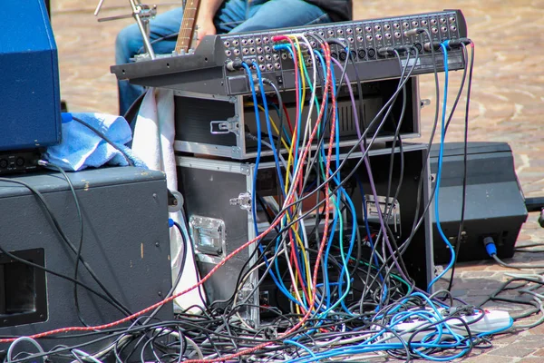 Cables Audio Negro Estándar Primer Plano Enrollados Paquete Concepto Equipo — Foto de Stock