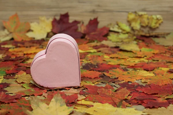 Διακοσμητική Καρδιά Βρίσκεται Ένα Όμορφο Φθινοπωρινό Φύλλα — Φωτογραφία Αρχείου