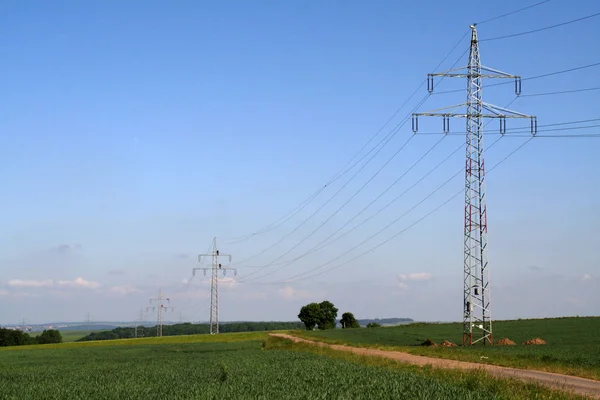 Líneas Eléctricas Paisaje Rural — Foto de Stock