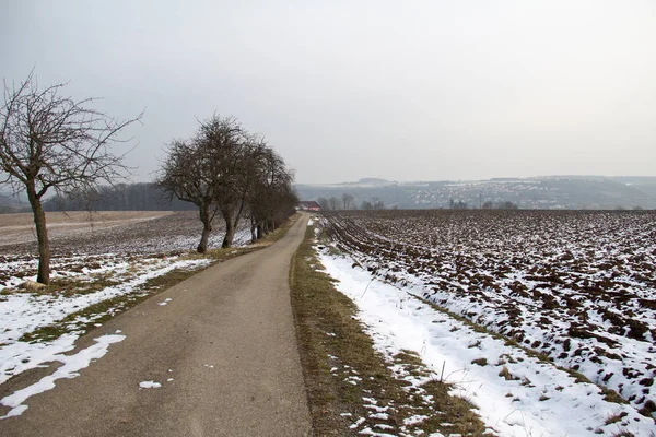 Zimní Venkovská Krajina Polní — Stock fotografie