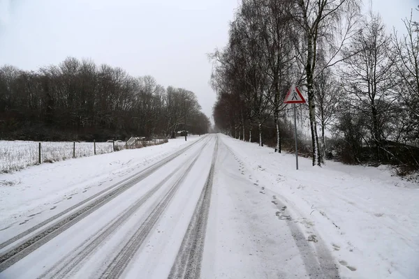 Winter Landelijk Landschap Met Veld — Stockfoto