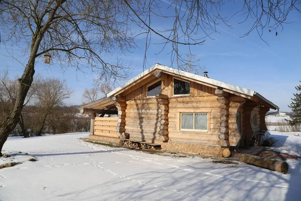 Wooden House Winter Rural Landscape — Stock Photo, Image