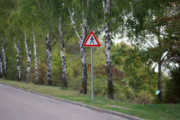 Road Sign Warning Pedestrians Caution Pedestrian — Stock Photo, Image