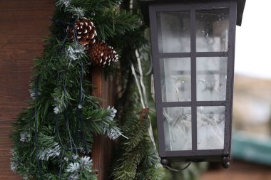 Noel süslemeleri-koni ile ağaç dalları