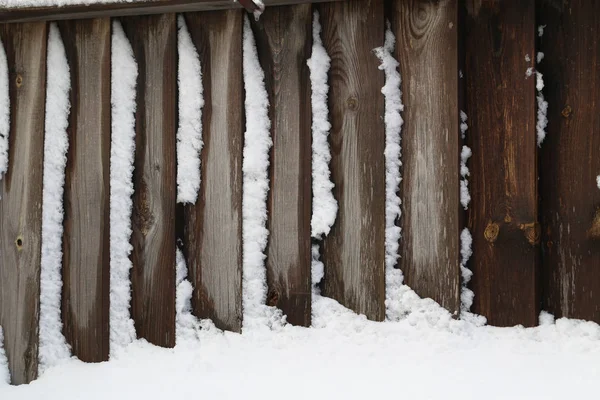 Winter Snow Covered Wooden Fence Winter Stock Image