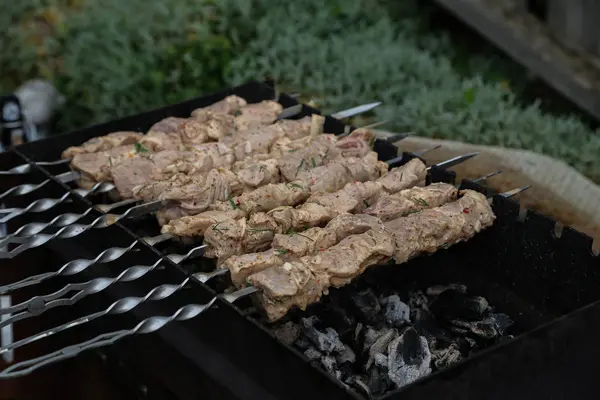 Fläsk kebab är stekt på grillen — Stockfoto