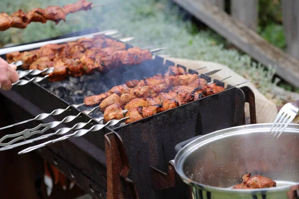 Fläsk kebab är stekt på grillen — Stockfoto