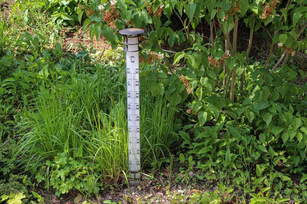 Large street thermometer stands in the garden