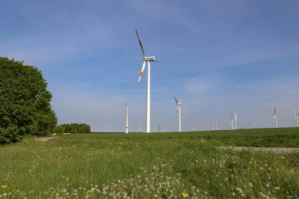 Silników wiatrowych w polach w Niemczech — Zdjęcie stockowe