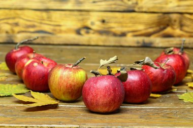 Bulanık arkaplanda olgun kırmızı elmaların bileşimi