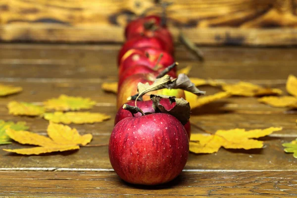 Composición de manzanas rojas maduras sobre un fondo borroso — Foto de Stock