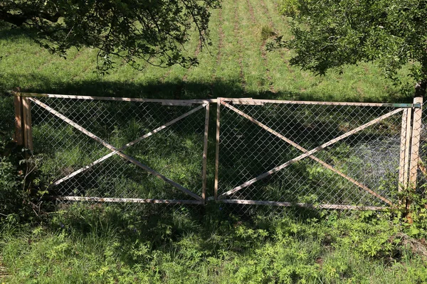 ワイヤーメッシュで覆われた木枠の門 — ストック写真