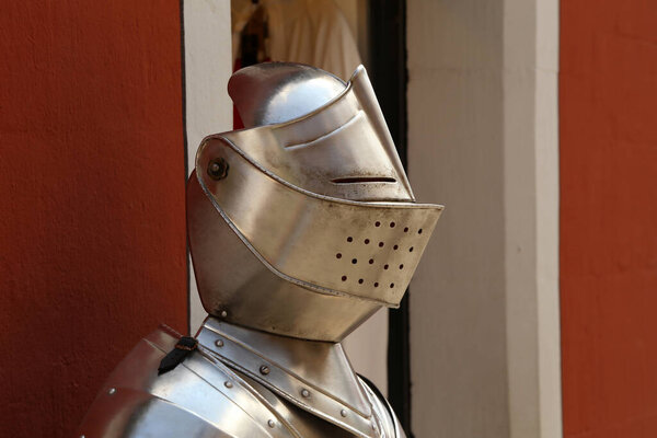 Metal armor of a medieval knight and warrior.