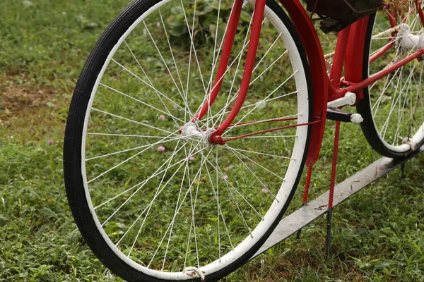 Bicicletta Vecchia Con Porta Fiori Giardino — Foto Stock