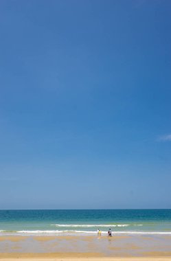 insanlar plaj ve mavi gökyüzü arka plan üzerinde