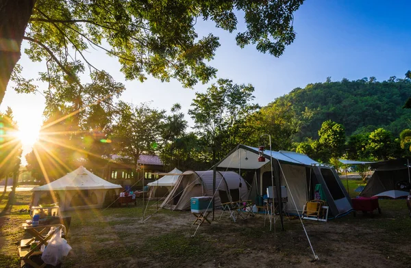 Camping Tent Nature Park Sunrise — Stock Photo, Image