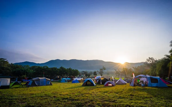 Camping Tent Nature Park Sunrise Mountain — Stock Photo, Image