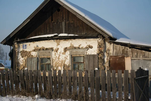Oroszország Szibériai Természet Téli Fagy Hideg Falu Erdő Tajga Elérési — Stock Fotó