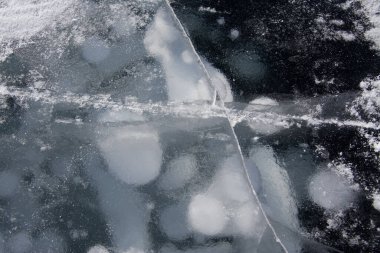 Buz arkaplan dokusu. Rusya 'da Baykal Gölü' nde kış