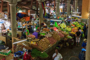 Port Louis, Mauritius, 7 Temmuz 2017 - Port Louis 'de yerel bir meyve pazarı