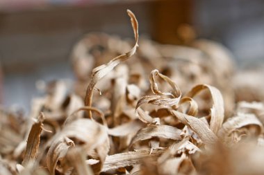 Güzel marangozluk arka plan. Talaş odak ve bulanık bir görüntü. Soyut Kompozisyon tasarımı için. Stok fotoğraf.