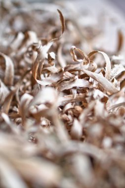 Güzel marangozluk arka plan. Talaş odak ve bulanık bir görüntü. Soyut Kompozisyon tasarımı için. Stok fotoğraf.