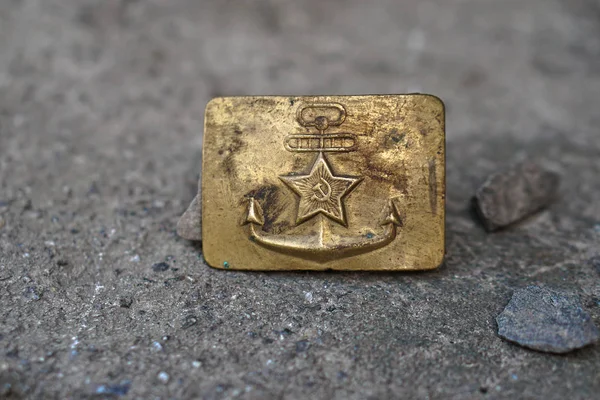 Schnalle Mit Dem Wappen Der Sowjetischen Gewerkschaftsflotte Goldenes Wappen Des — Stockfoto