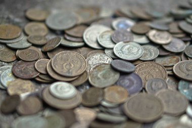 Sovyet sikkeler üzerinde fotoğraf çerçevesi bütün serpilir. SSCB ruble. Eski paralar için nümismatik.