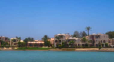 Güzel manzara ev ve otel Kızıldeniz ile kıyı şeridi. Mısır'daki turizm bölgesi. Hurghada ve kendi gelenekleri. Tasarım için stok fotoğraf