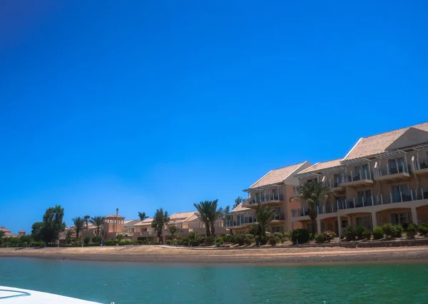 Vedere Frumoasă Coastei Case Hoteluri Marea Roșie Regiune Turistică Egipt — Fotografie, imagine de stoc