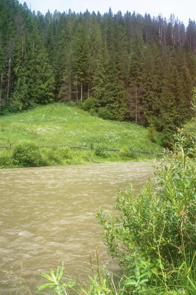 Vackra Berg Flod Molnigt Väder Europeiska Chati Världen Floden Regn — Stockfoto