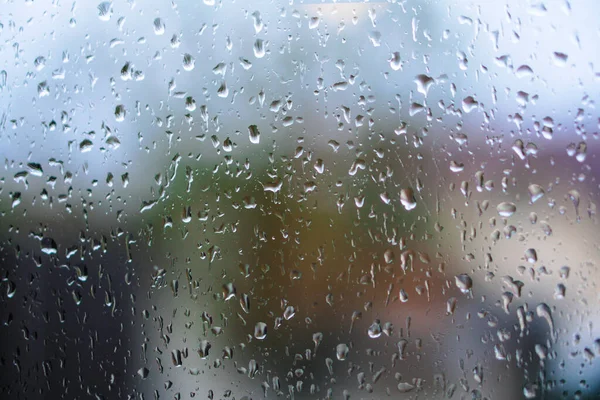 Window Overlooking Rainy Street Gloomy Evening Weather View Road Drops — Stock Photo, Image