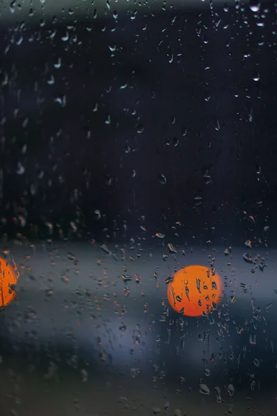 Window Overlooking Rainy Street Gloomy Evening Weather View Road Drops — Stock Photo, Image