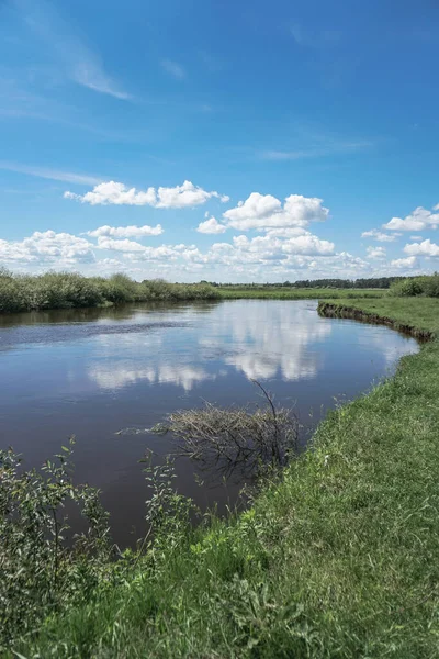 Vacker Vårflod Den Strömmande Naturen Färgglada Landskap Morgonen Och Kvällen — Stockfoto