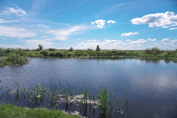 Vacker Vårflod Den Strömmande Naturen Färgglada Landskap Morgonen Och Kvällen — Stockfoto