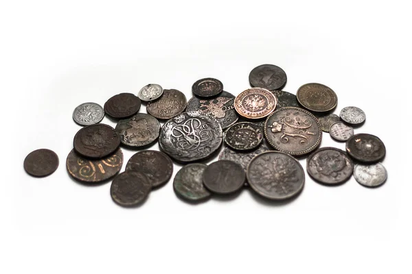 Αρχαία Νομίσματα Της Ρωσικής Τσαρικής Αυτοκρατορίας Συλλεκτικό Υπόβαθρο Ένα Απομονωμένο — Φωτογραφία Αρχείου